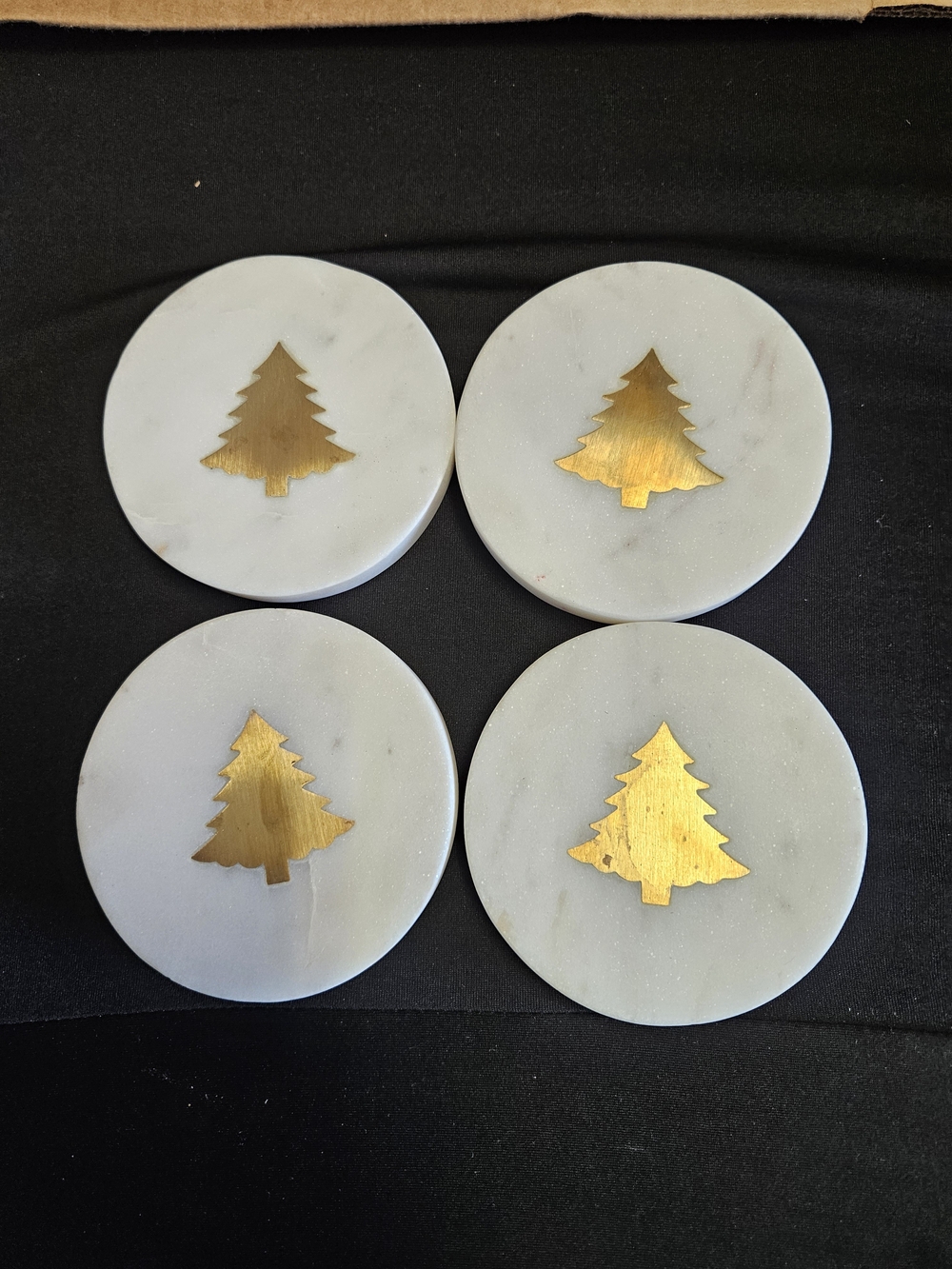 Pottery Barn Marble Tree Inlay Coasters - Set Of 4 .